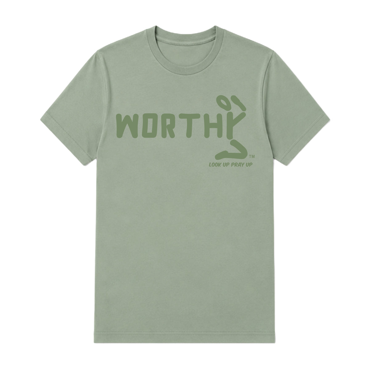 WORTHY adult T-shirt Sage front — Original