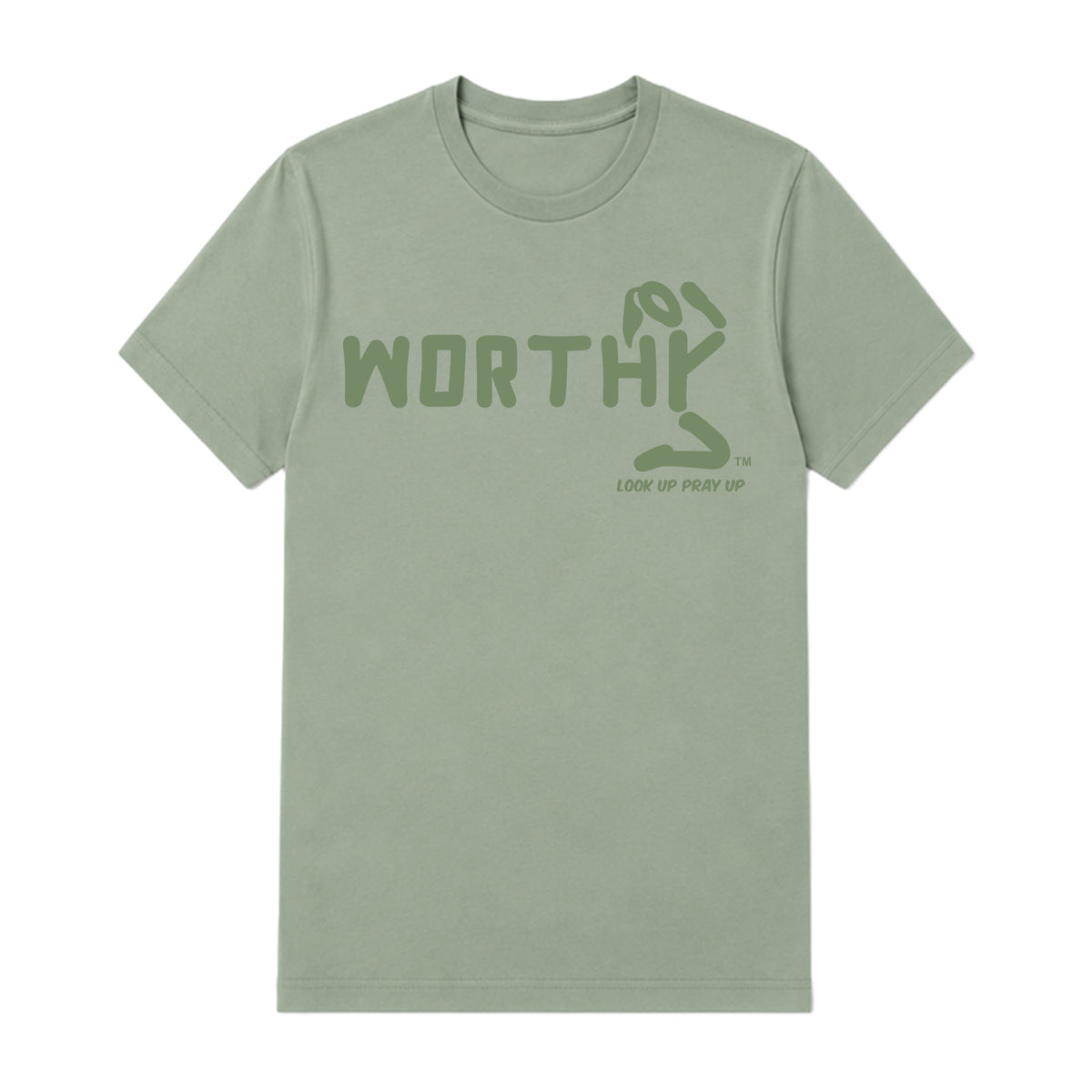 WORTHY adult T-shirt Sage front — Ponytail