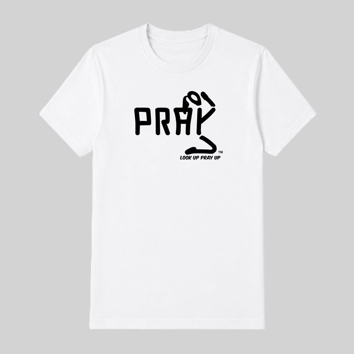 PRAY adult T-shirt White front — Ponytail