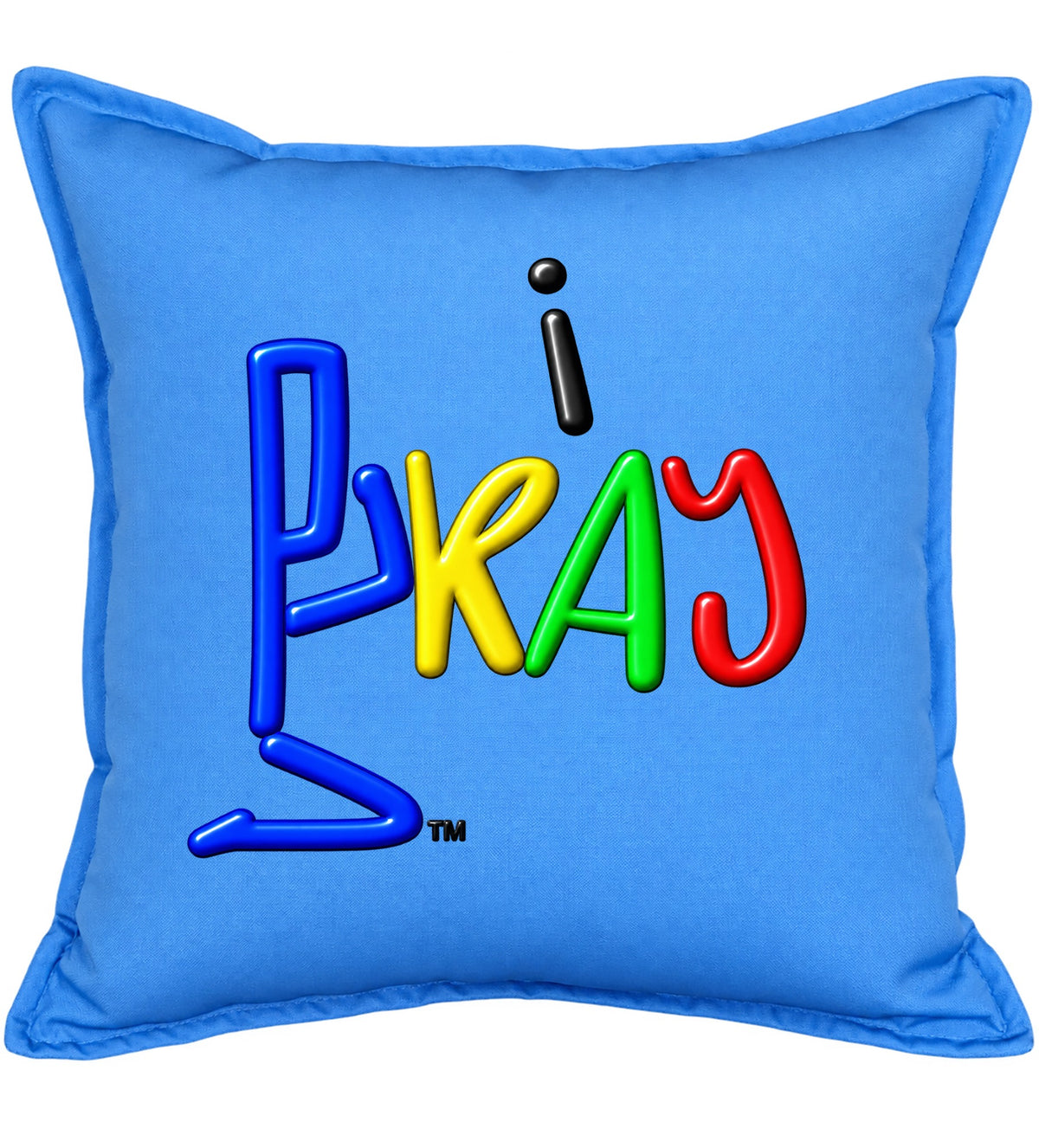 i PRAY Blue 18 x 18 inch minky cuddle fabric pillow front