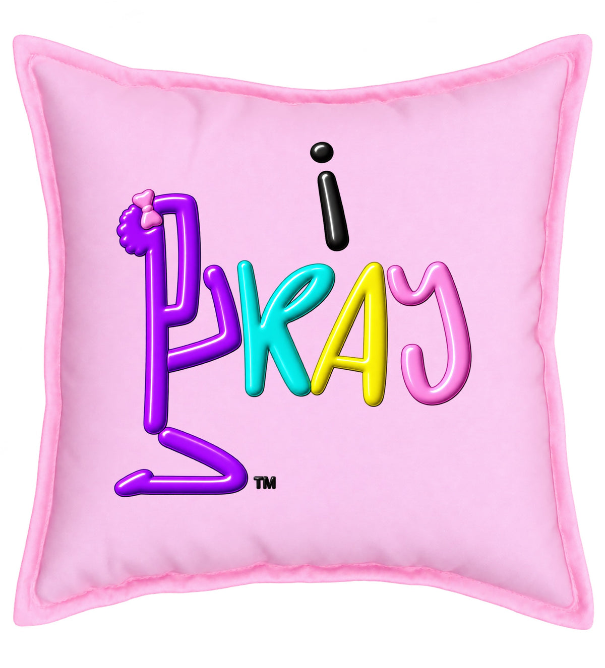 i PRAY Pink 18 x 18 inch minky cuddle fabric pillow front