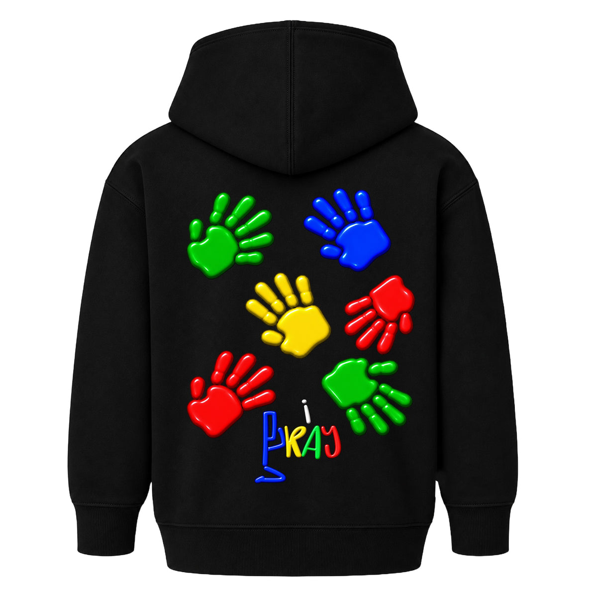 GOD HAS HIS HANDS ON ME kids hoodie BLACK back — Original, EMBOSS