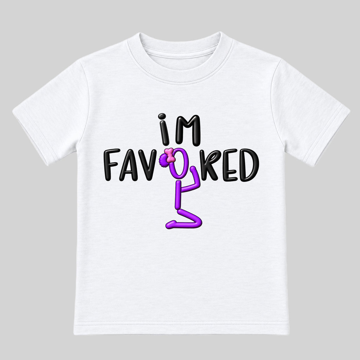 I'M FAVORED kids t-shirt White front — Bun profile, new approved image