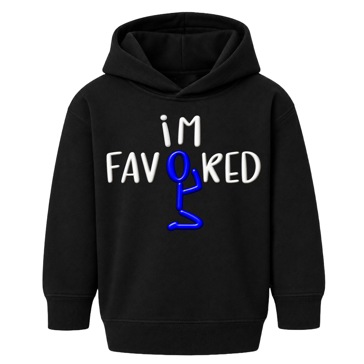 I'M FAVORED kids hoodie Black front — Original profile, new approved image