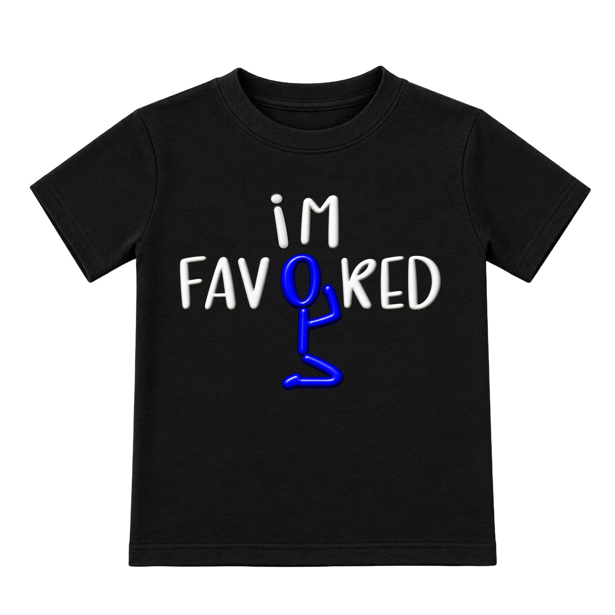 I'M FAVORED kids t-shirt Black front — Original profile, new approved image