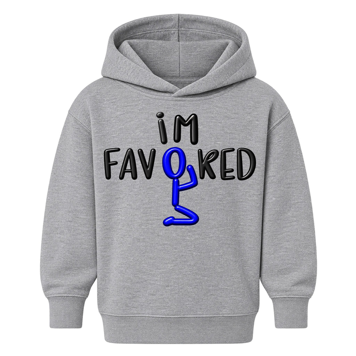 I'M FAVORED kids hoodie Heather Gray front — Original profile, new approved image