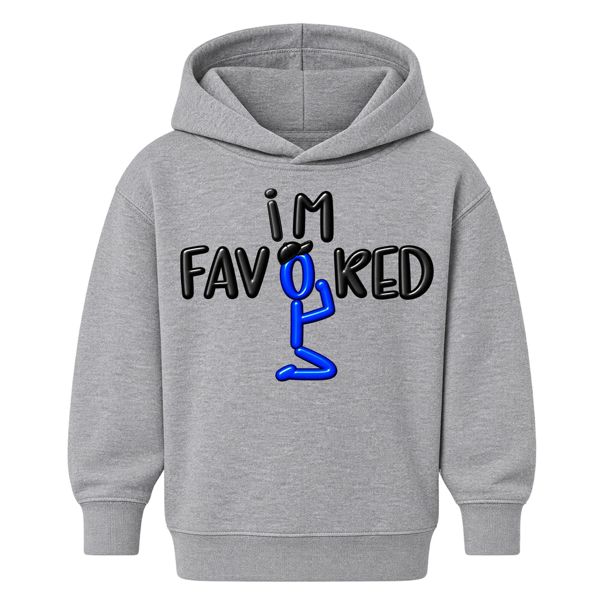 I'M FAVORED kids hoodie Heather Gray front — Original Sport profile