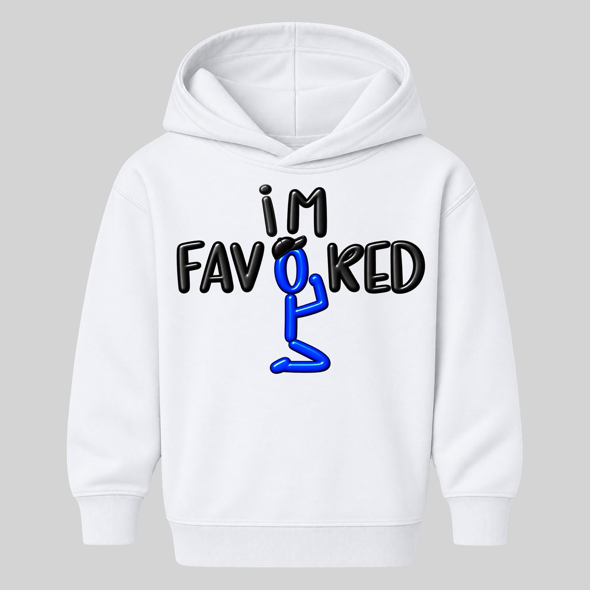 I'M FAVORED kids hoodie White front — Original Sport profile