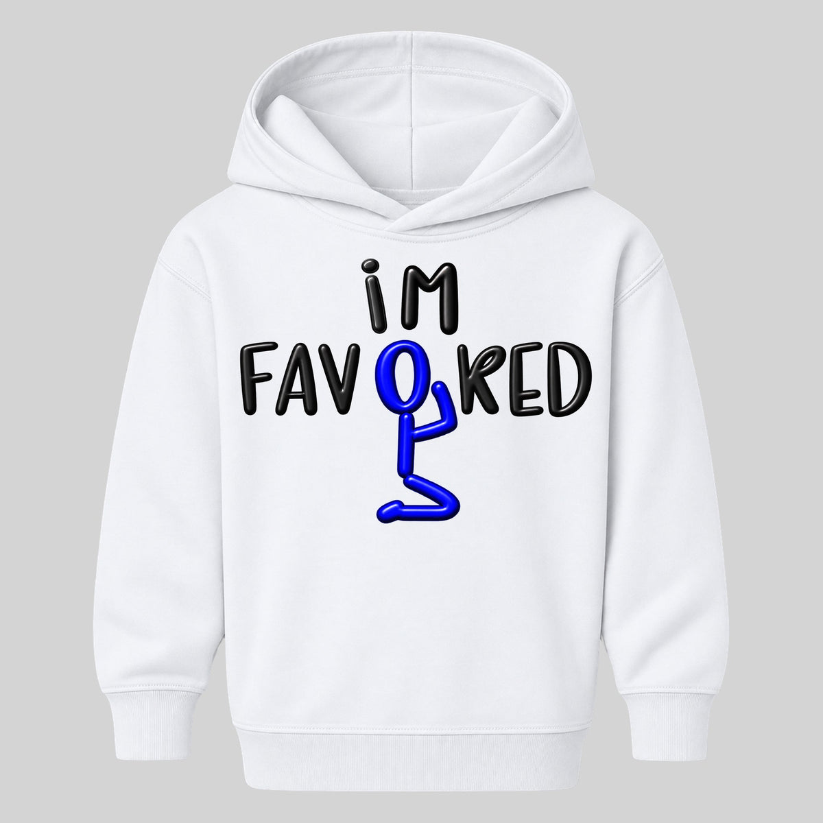 I'M FAVORED kids hoodie White front — Original profile, new approved image