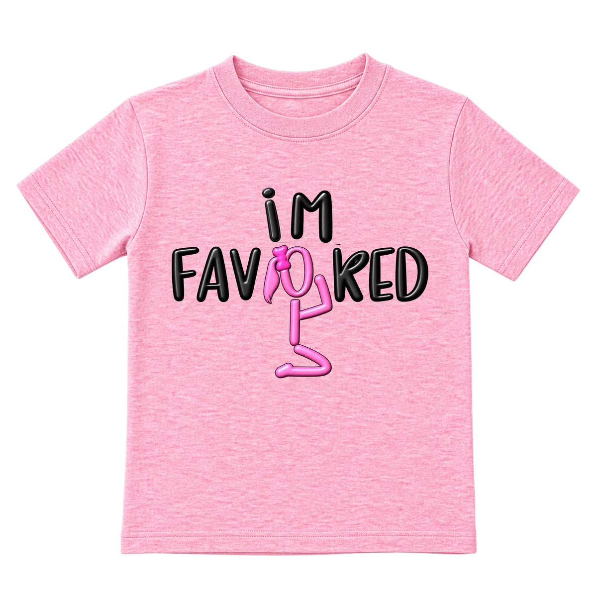 I'M FAVORED kids t-shirt Cotton Candy Pink front — Ponytail profile, new approved image