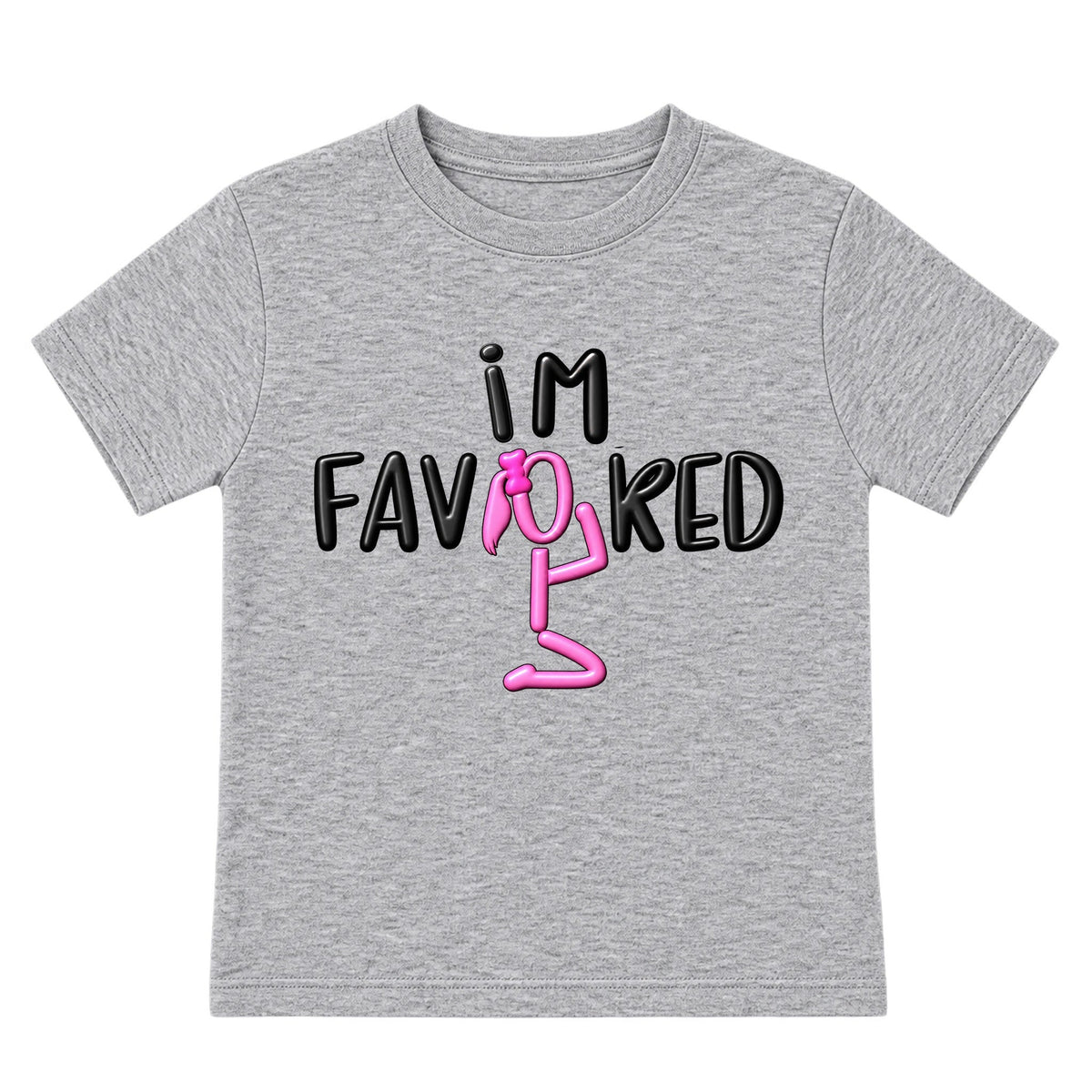 I'M FAVORED kids t-shirt Heather Gray front — Ponytail profile, new approved image