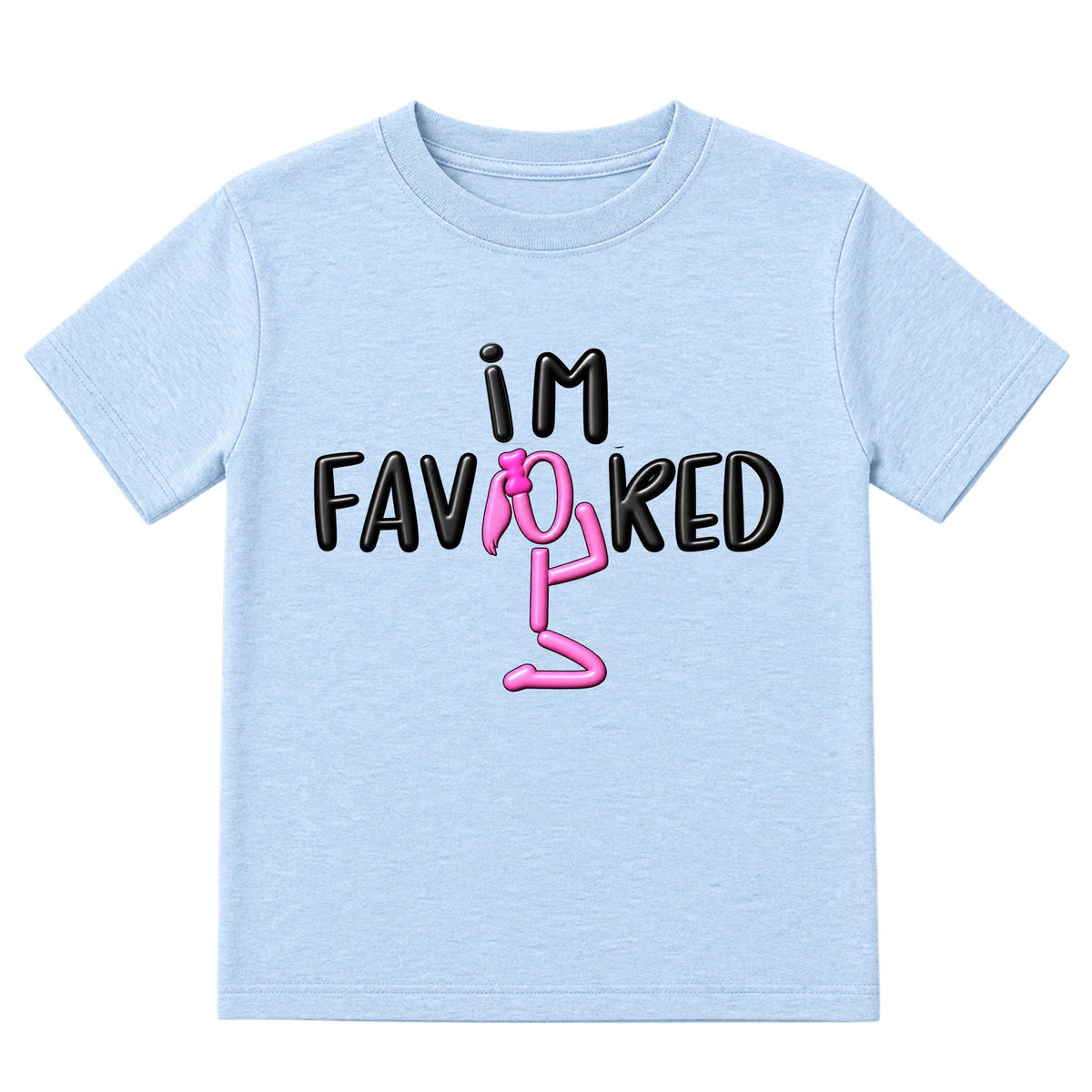 I'M FAVORED kids t-shirt Ice Blue front — Ponytail profile, new approved image