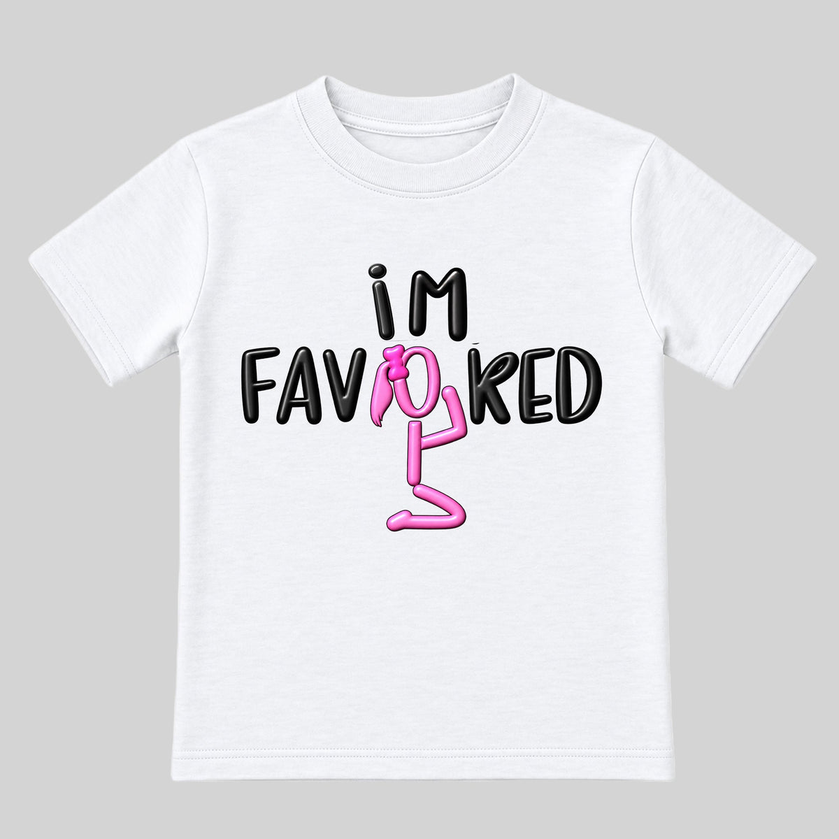 I'M FAVORED kids t-shirt White front — Ponytail profile, new approved image
