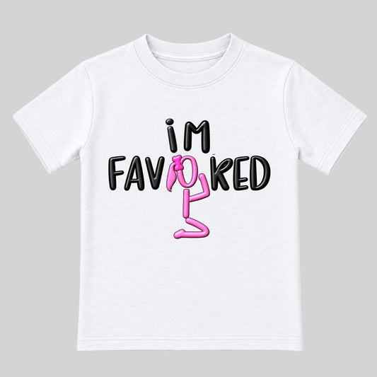 I'M FAVORED kids t-shirt White front — Ponytail profile, new approved image