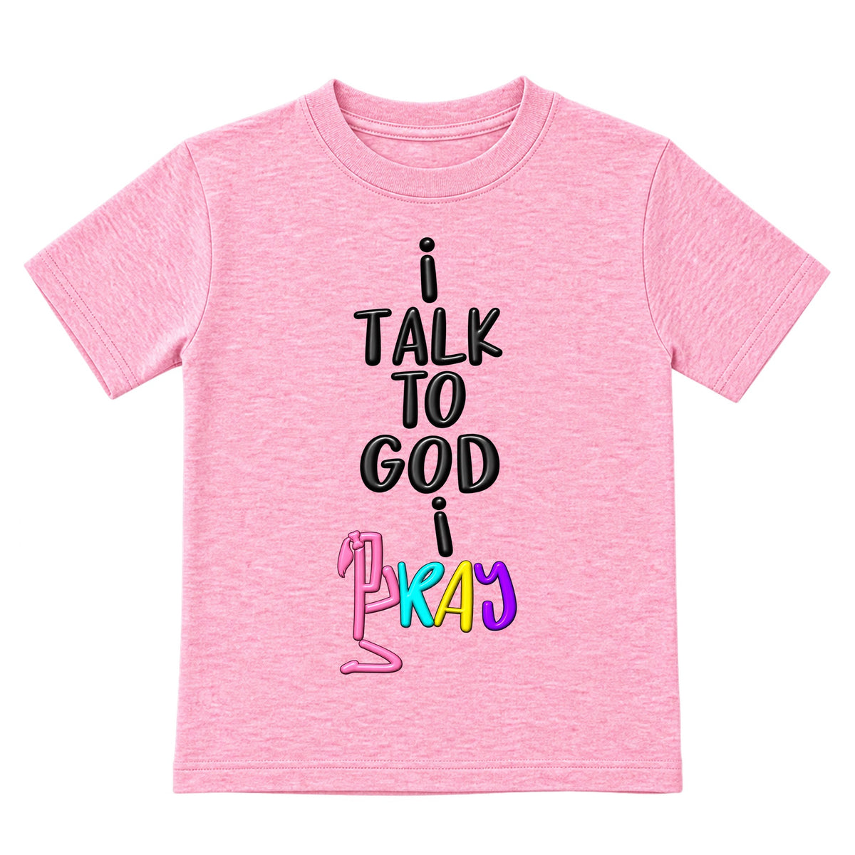 I TALK TO GOD kids T-shirt Cotton Candy Pink front, Ponytail profile, EMBOSS