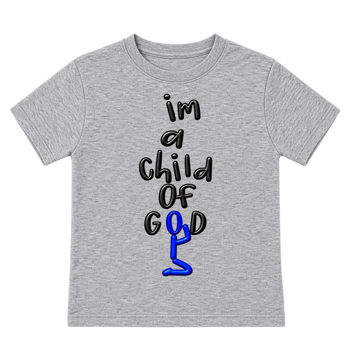 I'M A CHILD OF GOD kids T-shirt Heather Gray front, Original profile, EMBOSS