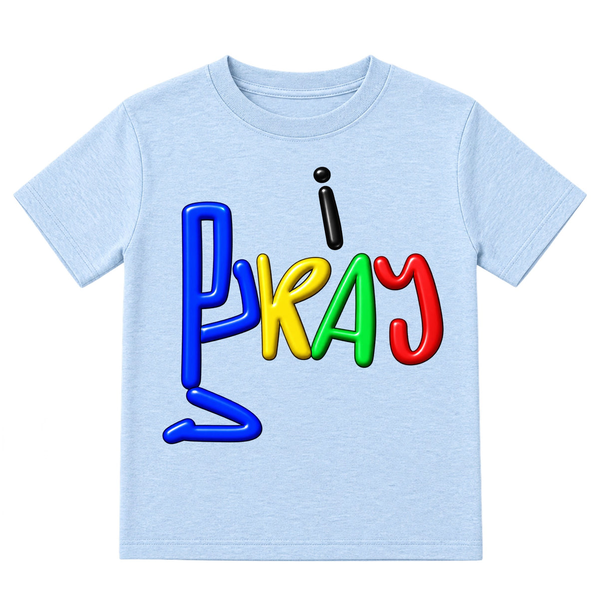 I PRAY kids T-shirt Ice Blue front, Original profile, EMBOSS