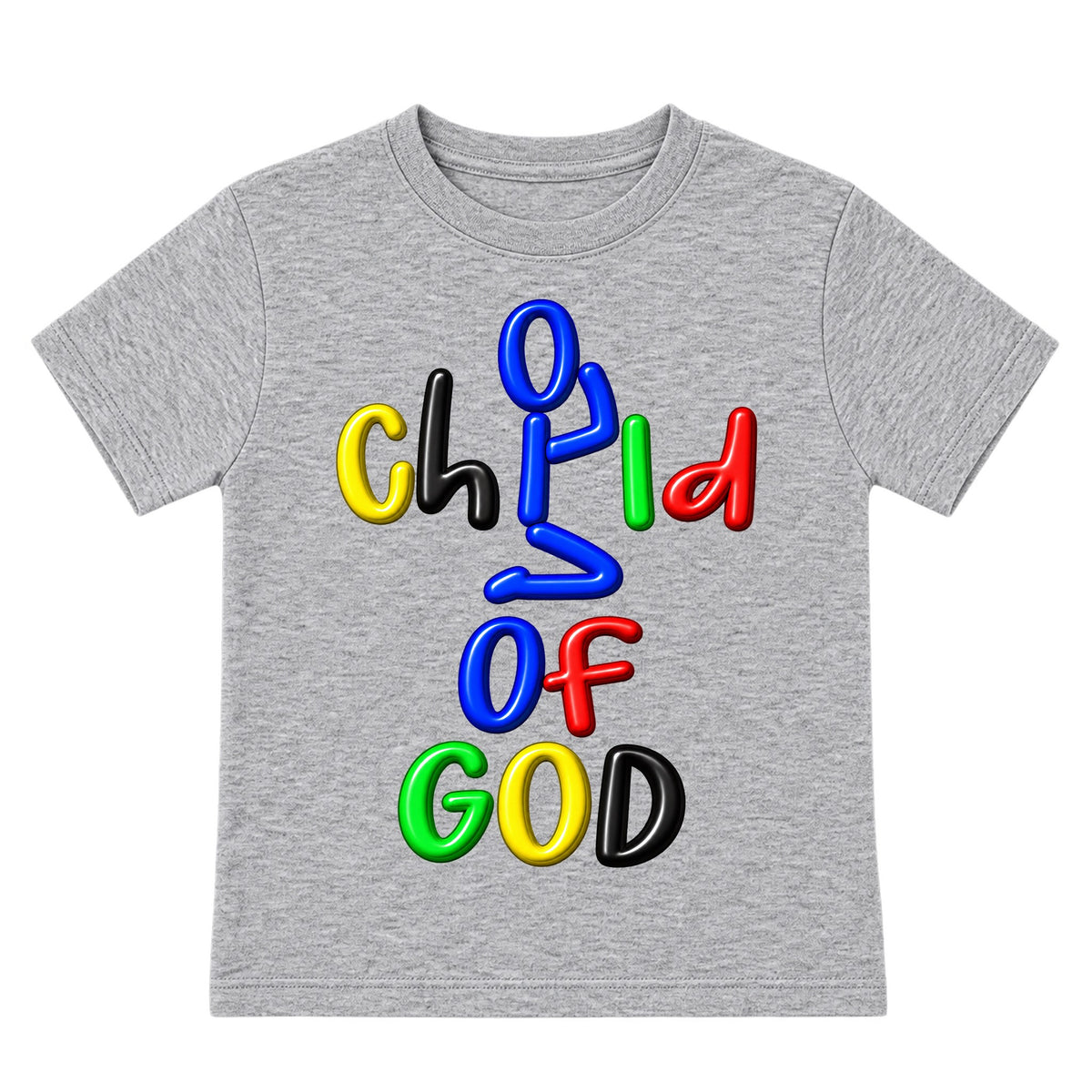 CHILD OF GOD kids T-shirt Heather Gray front, Original profile, EMBOSS