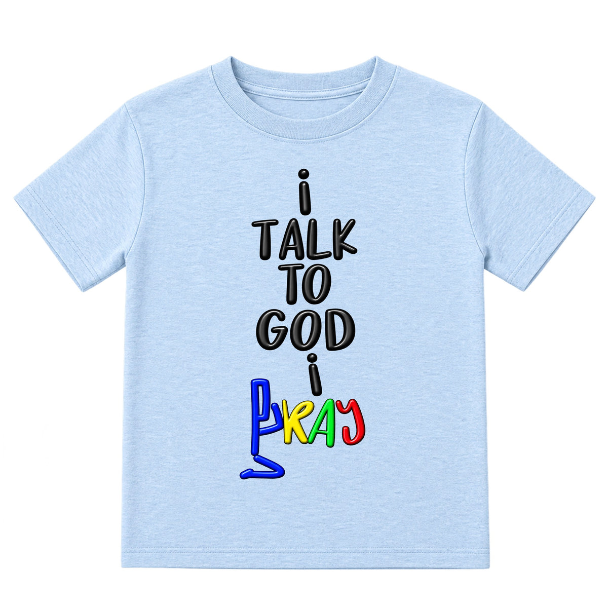 I TALK TO GOD kids T-shirt Ice Blue front, Original profile, EMBOSS
