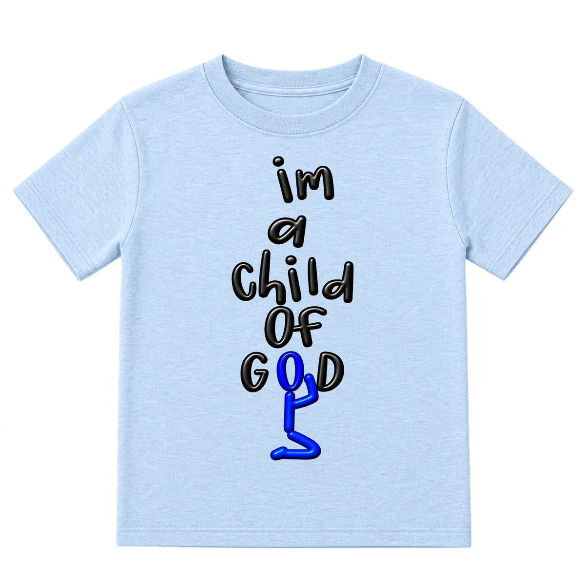 I'M A CHILD OF GOD kids T-shirt Ice Blue front, Original profile, EMBOSS