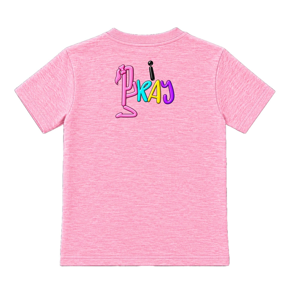 i PRAY kids T-shirt Cotton Candy Pink back, Ponytail profile