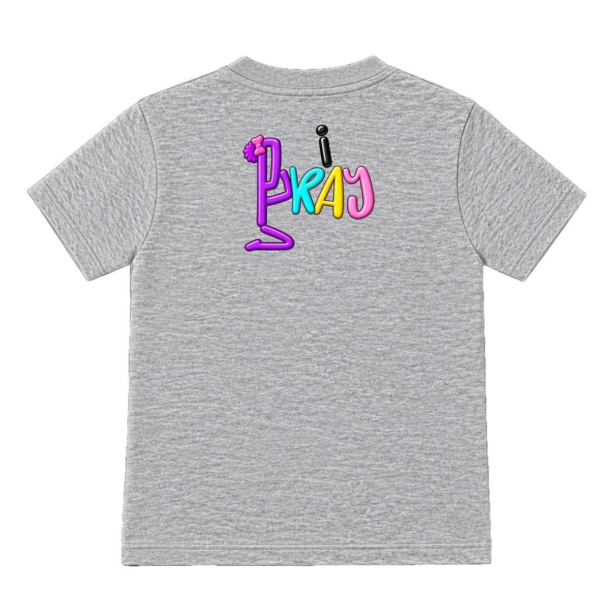 i PRAY kids T-shirt Heather Gray back, Bun profile