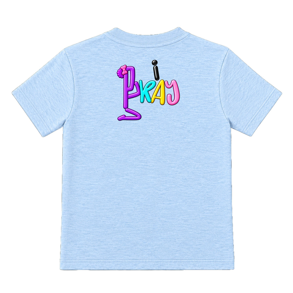 i PRAY kids T-shirt Ice Blue back, Bun profile