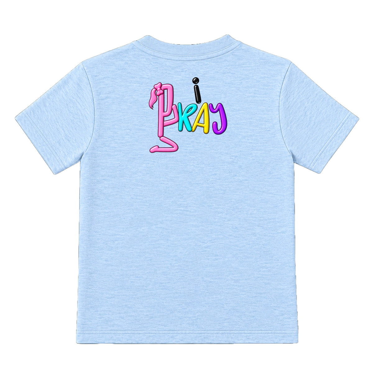 i PRAY kids T-shirt Ice Blue back, Ponytail profile