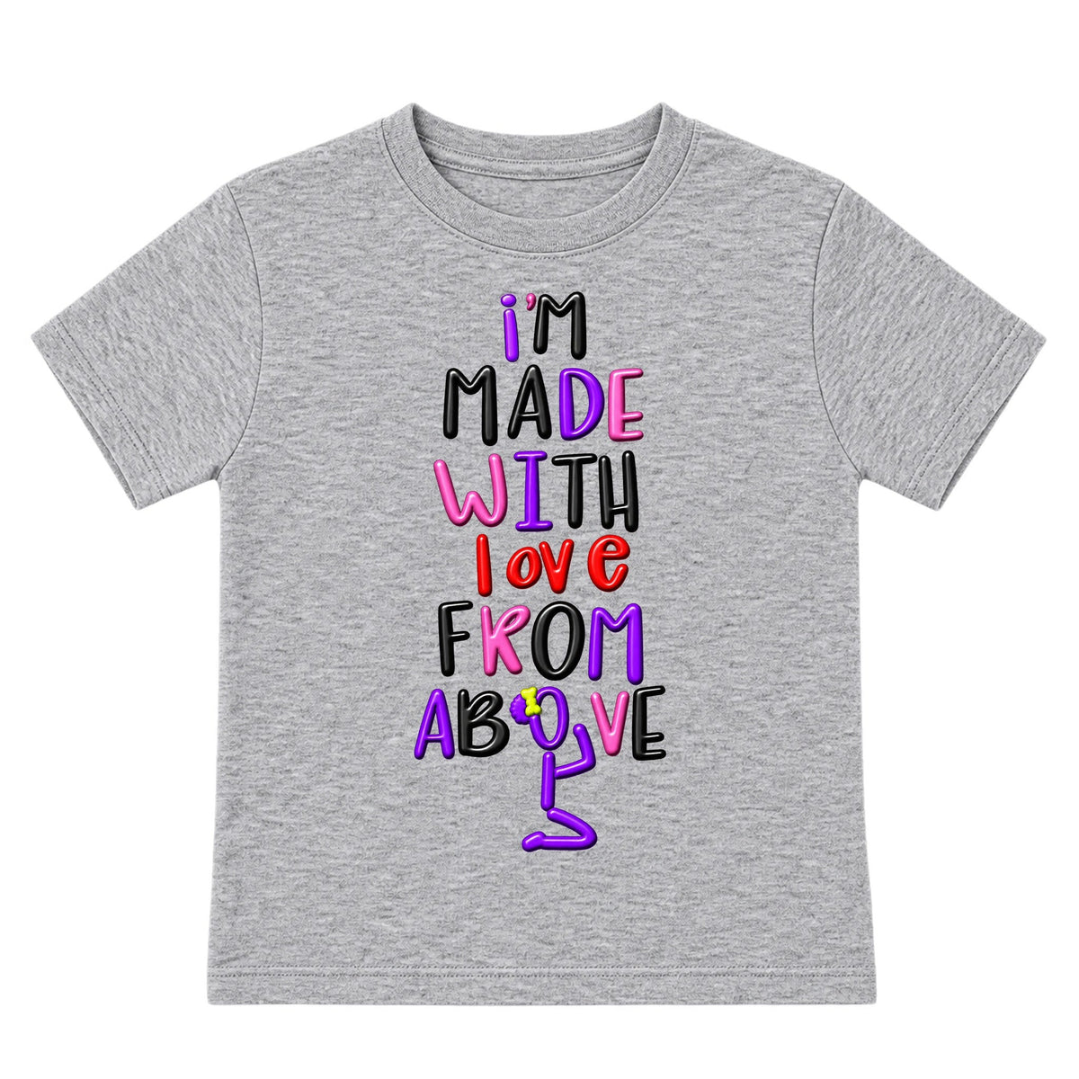 I'M MADE WITH LOVE FROM ABOVE kids T-shirt Heather Gray front — Bun profile, new approved image