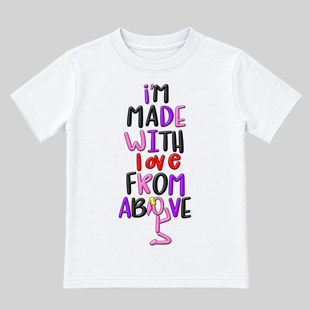 I'M MADE WITH LOVE FROM ABOVE kids T-shirt White front — Ponytail profile, new approved image